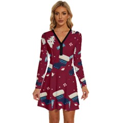 Flat Design Christmas Pattern Collection Art Long Sleeve Deep V Mini Dress  by Ket1n9