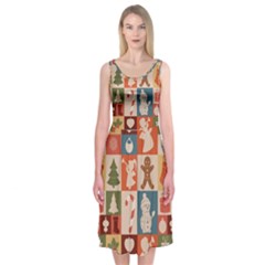 Cute Christmas Seamless Pattern Vector  - Midi Sleeveless Dress by Ket1n9