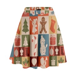 Cute Christmas Seamless Pattern Vector  - High Waist Skirt