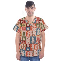 Cute Christmas Seamless Pattern Vector  - Men s V-neck Scrub Top