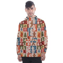 Cute Christmas Seamless Pattern Vector  - Men s Front Pocket Pullover Windbreaker