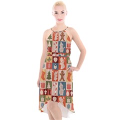 Cute Christmas Seamless Pattern Vector  - High-low Halter Chiffon Dress  by Ket1n9