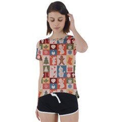 Cute Christmas Seamless Pattern Vector  - Short Sleeve Open Back T-shirt by Ket1n9