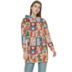 Cute Christmas Seamless Pattern Vector  - Women s Long Oversized Pullover Hoodie