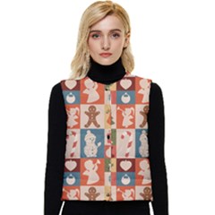 Cute Christmas Seamless Pattern Vector  - Women s Button Up Puffer Vest