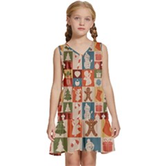 Cute Christmas Seamless Pattern Vector  - Kids  Sleeveless Tiered Mini Dress