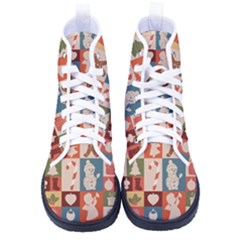 Cute Christmas Seamless Pattern Vector  - Women s High-top Canvas Sneakers