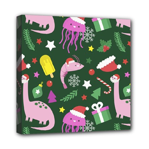 Dinosaur Colorful Funny Christmas Pattern Mini Canvas 8  X 8  (stretched)