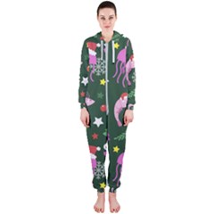 Dinosaur Colorful Funny Christmas Pattern Hooded Jumpsuit (ladies)