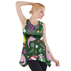 Dinosaur Colorful Funny Christmas Pattern Side Drop Tank Tunic