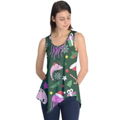 Dinosaur Colorful Funny Christmas Pattern Sleeveless Tunic