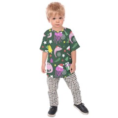 Dinosaur Colorful Funny Christmas Pattern Kids  Raglan T-shirt