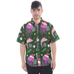 Dinosaur Colorful Funny Christmas Pattern Men s Short Sleeve Shirt