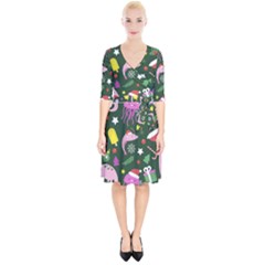 Dinosaur Colorful Funny Christmas Pattern Wrap Up Cocktail Dress