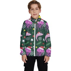 Dinosaur Colorful Funny Christmas Pattern Kids  High Neck Windbreaker by Ket1n9