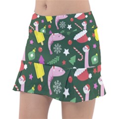 Dinosaur Colorful Funny Christmas Pattern Classic Tennis Skirt by Ket1n9