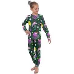 Dinosaur Colorful Funny Christmas Pattern Kids  Long Sleeve Set 