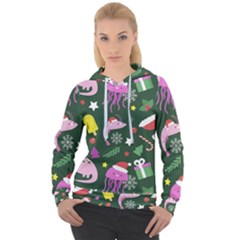 Dinosaur Colorful Funny Christmas Pattern Women s Overhead Hoodie