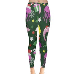 Dinosaur Colorful Funny Christmas Pattern Inside Out Leggings by Ket1n9