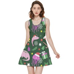 Dinosaur Colorful Funny Christmas Pattern Inside Out Reversible Sleeveless Dress by Ket1n9