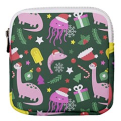 Dinosaur Colorful Funny Christmas Pattern Mini Square Pouch by Ket1n9