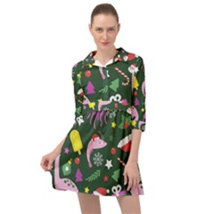 Dinosaur Colorful Funny Christmas Pattern Mini Skater Shirt Dress