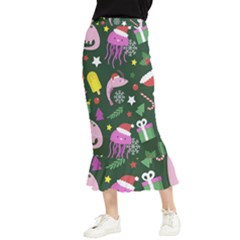 Dinosaur Colorful Funny Christmas Pattern Maxi Fishtail Chiffon Skirt