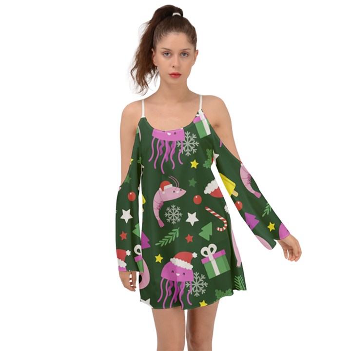 Dinosaur Colorful Funny Christmas Pattern Boho Dress