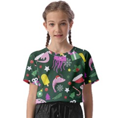 Dinosaur Colorful Funny Christmas Pattern Kids  Basic T-shirt