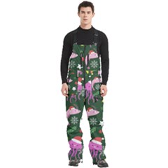 Dinosaur Colorful Funny Christmas Pattern Men s Front Zip Ski And Snowboard Bib Pants