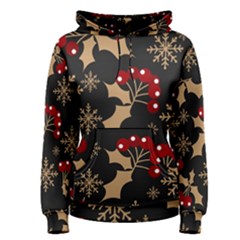 Christmas Pattern With Snowflakes Berries Women s Pullover Hoodie