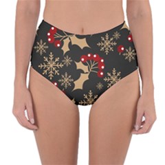 Christmas Pattern With Snowflakes Berries Reversible High-waist Bikini Bottoms