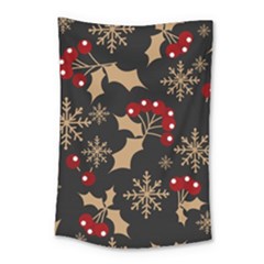 Christmas Pattern With Snowflakes Berries Small Tapestry