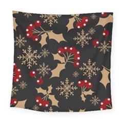 Christmas Pattern With Snowflakes Berries Square Tapestry (large)