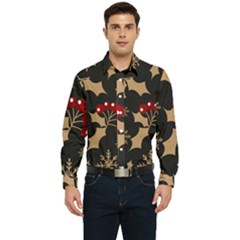 Christmas Pattern With Snowflakes Berries Men s Long Sleeve Shirt by Ket1n9