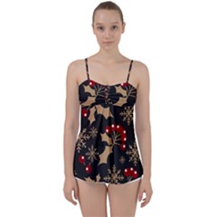 Christmas Pattern With Snowflakes Berries Babydoll Tankini Top by Ket1n9