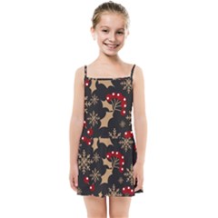 Christmas Pattern With Snowflakes Berries Kids  Summer Sun Dress