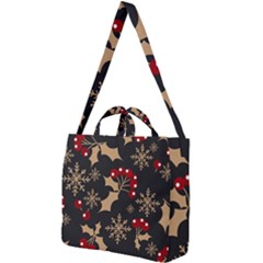 Christmas Pattern With Snowflakes Berries Square Shoulder Tote Bag