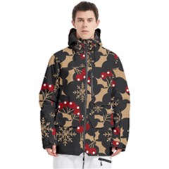 Christmas Pattern With Snowflakes Berries Men s Multi Pockets Zip Ski And Snowboard Waterproof Breathable Jacket by Ket1n9