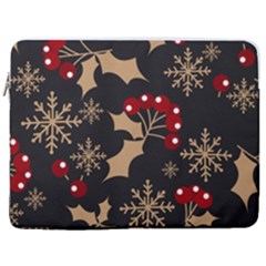 Christmas Pattern With Snowflakes Berries 17  Vertical Laptop Sleeve Case With Pocket by Ket1n9