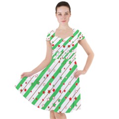 Christmas Paper Stars Pattern Texture Background Colorful Colors Seamless Cap Sleeve Midi Dress With Pockets