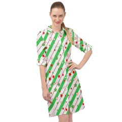 Christmas Paper Stars Pattern Texture Background Colorful Colors Seamless Long Sleeve Mini Shirt Dress by Ket1n9