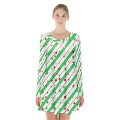 Christmas Paper Stars Pattern Texture Background Colorful Colors Seamless Long Sleeve Velvet V-neck Dress