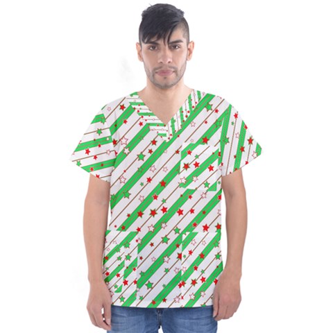 Christmas Paper Stars Pattern Texture Background Colorful Colors Seamless Men s V-neck Scrub Top by Ket1n9