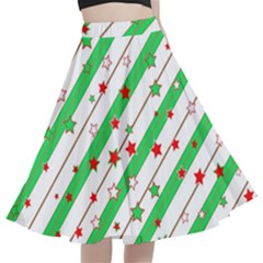 Christmas Paper Stars Pattern Texture Background Colorful Colors Seamless A-line Full Circle Midi Skirt With Pocket