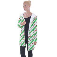 Christmas Paper Stars Pattern Texture Background Colorful Colors Seamless Longline Hooded Cardigan