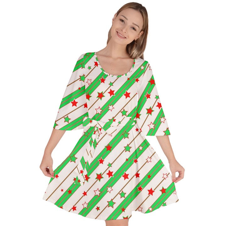 Christmas Paper Stars Pattern Texture Background Colorful Colors Seamless Velour Kimono Dress