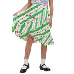 Christmas Paper Stars Pattern Texture Background Colorful Colors Seamless Kids  Ruffle Flared Wrap Midi Skirt