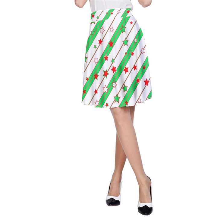 Christmas Paper Stars Pattern Texture Background Colorful Colors Seamless A-Line Skirt