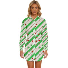 Christmas Paper Stars Pattern Texture Background Colorful Colors Seamless Womens Long Sleeve Shirt Dress